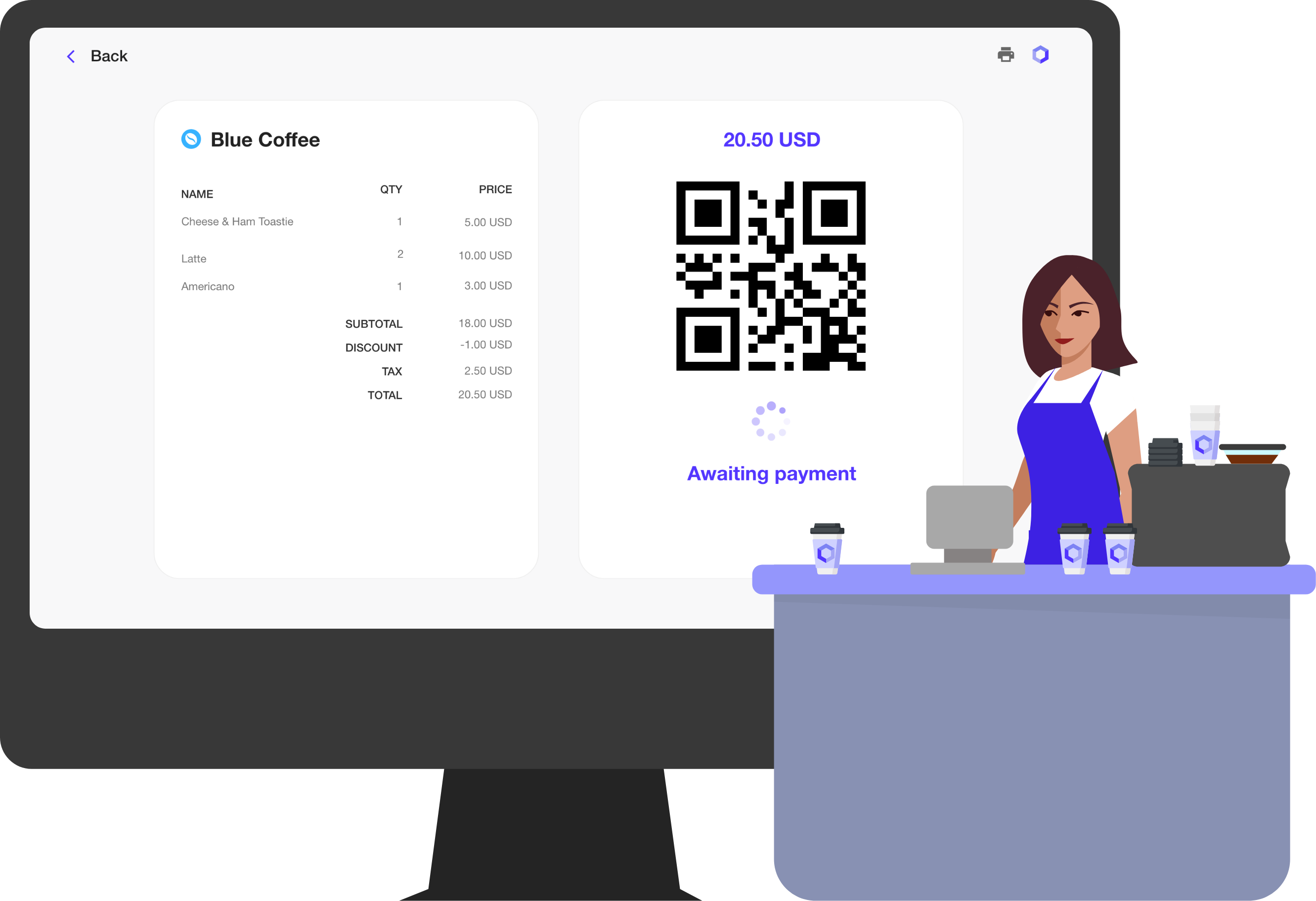 scan to pay screen with merchant illustration
