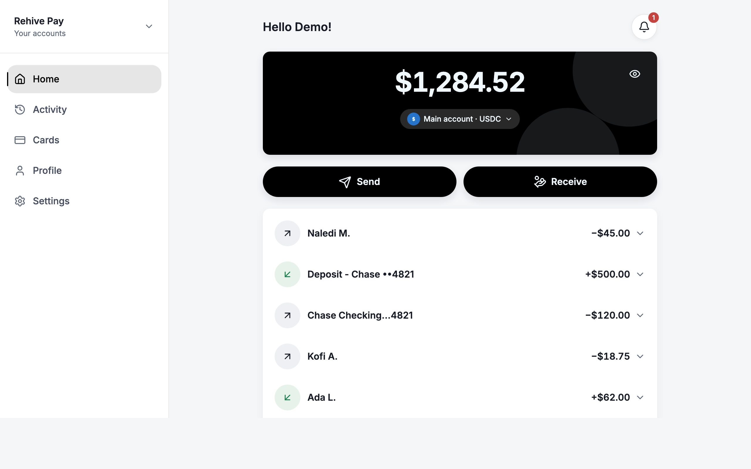 Rehive wallet web app